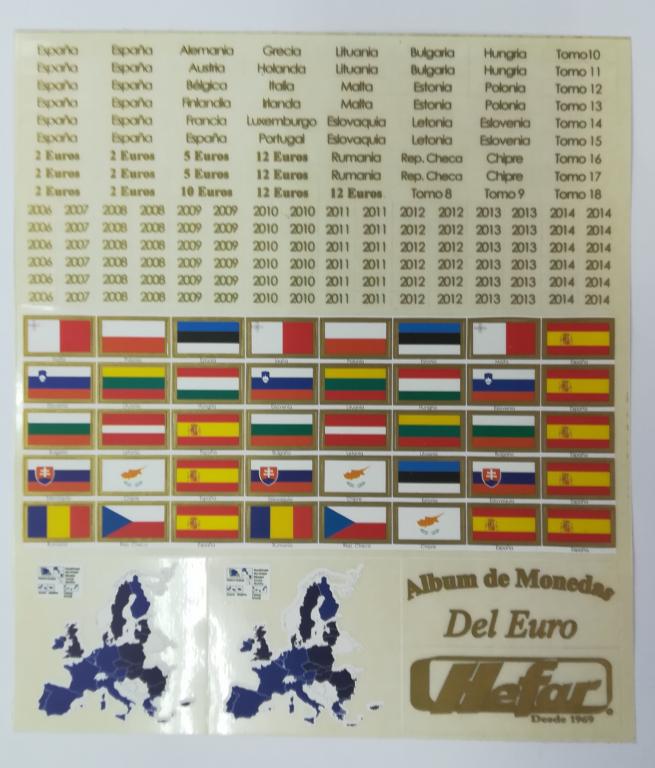 Hojas para Monedas de Euros. 2 Países o años. Paquete de 6 unidades